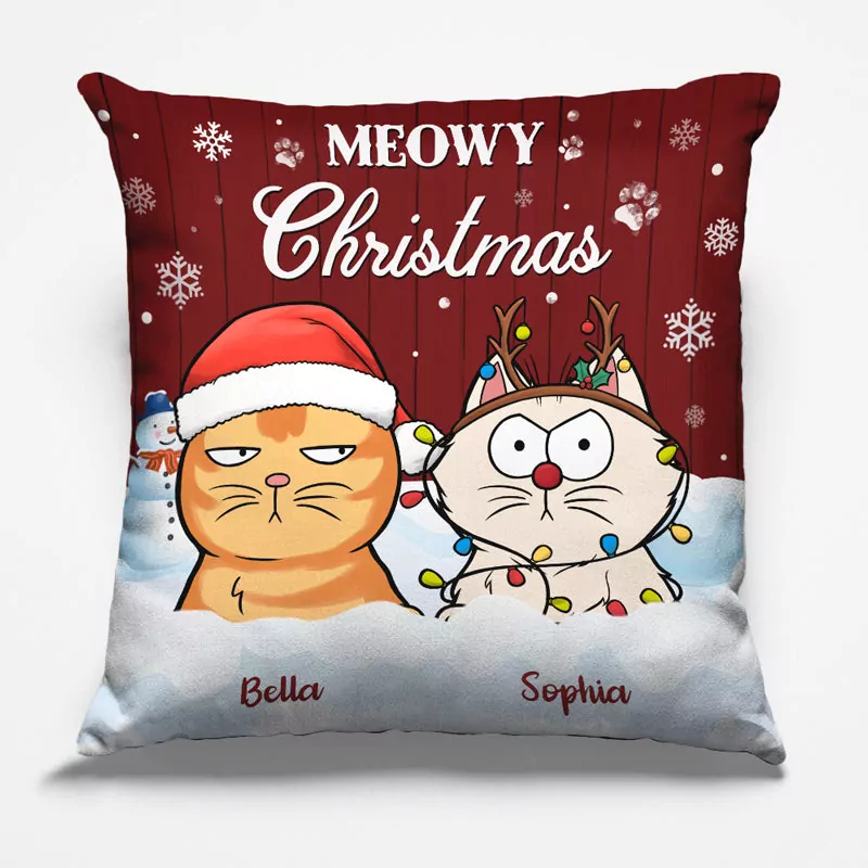meowy christmas cat personalized custom pillow christmas gift for pillow