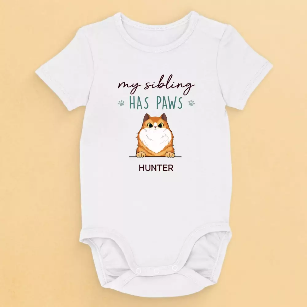 my sibling has paws dog personalized custom baby onesie baby showe onesie