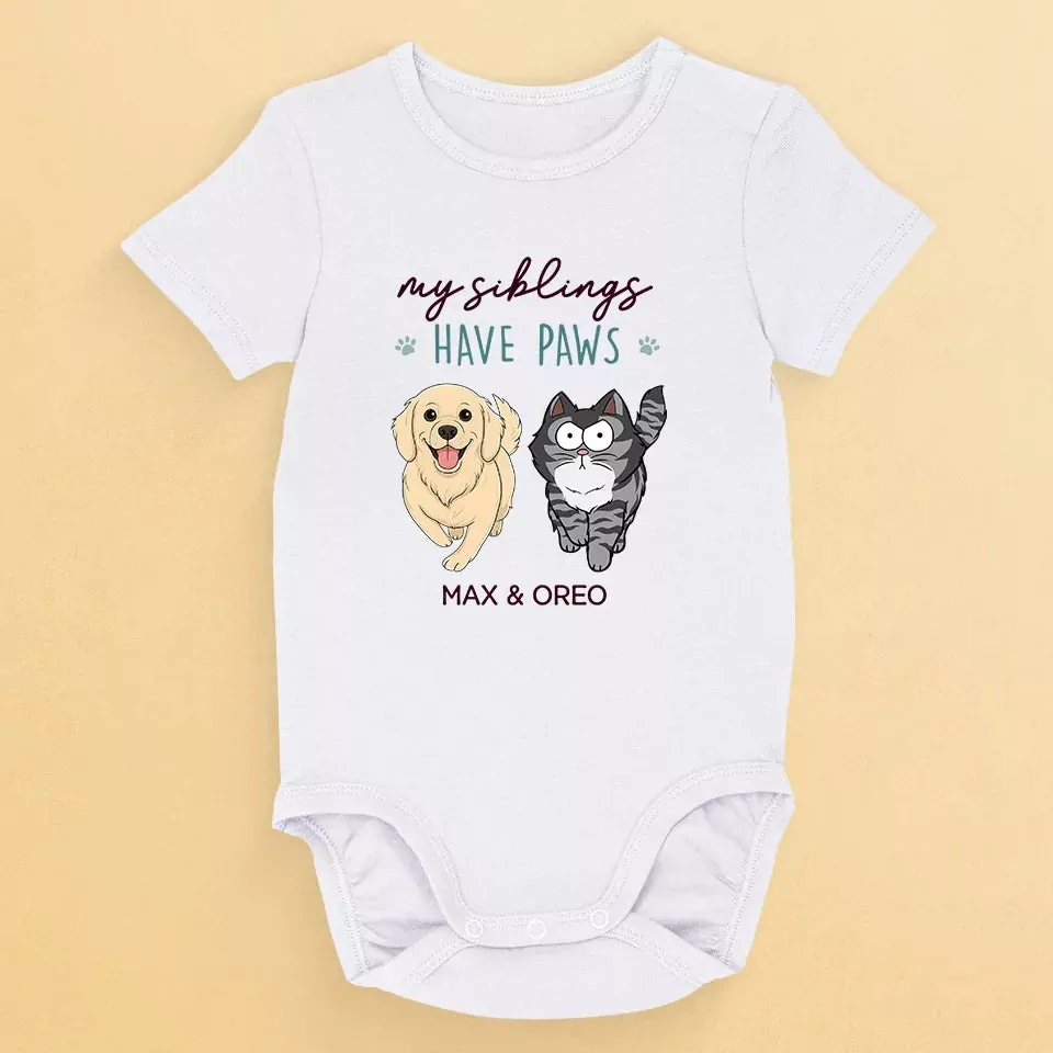 my sibling has paws dog personalized custom baby onesie baby showe onesie