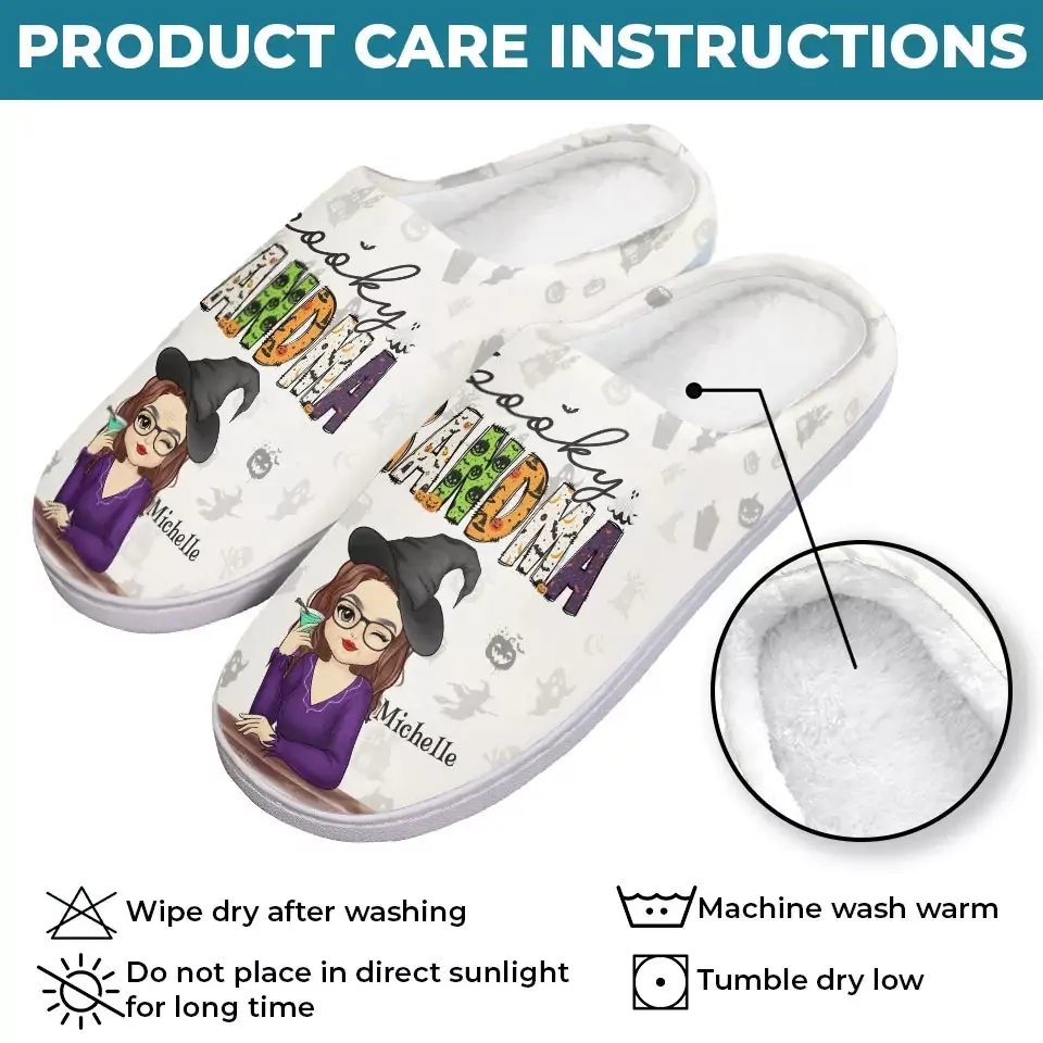 spooky grandma family personalized custom fluffy slippers hallowee slippers 1
