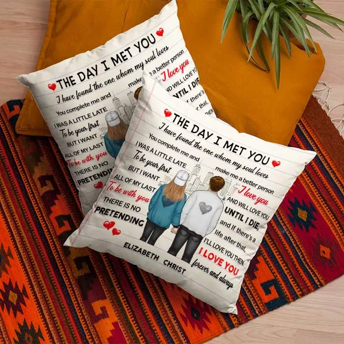 the day i met you gift for couples personalized pillow insert incl pillow