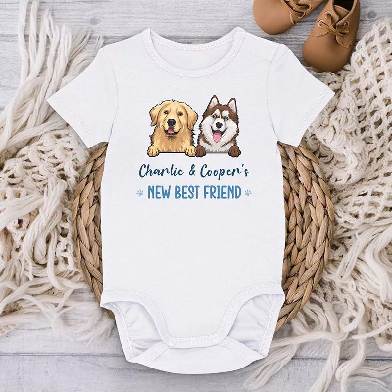 this is our new best friend dog cat personalized custom baby onesi onesie