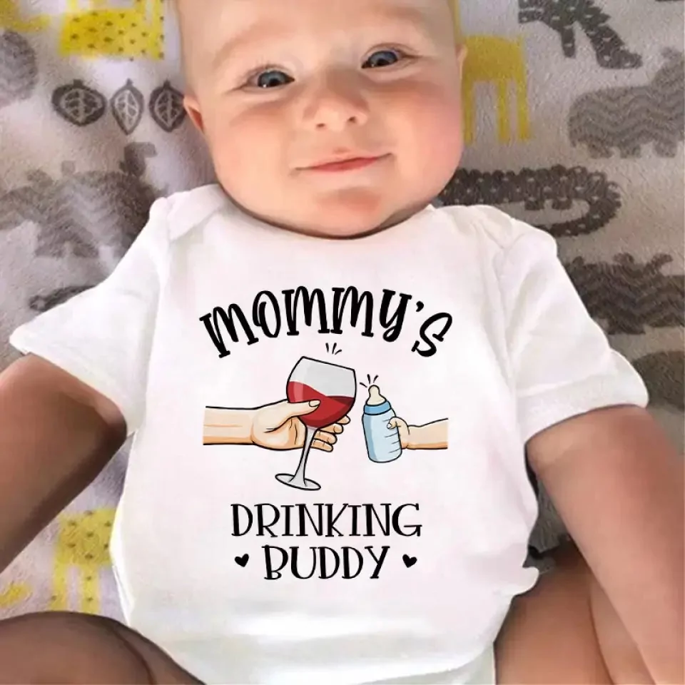 your drinking buddy mom family personalized custom baby onesie mo onesie 1