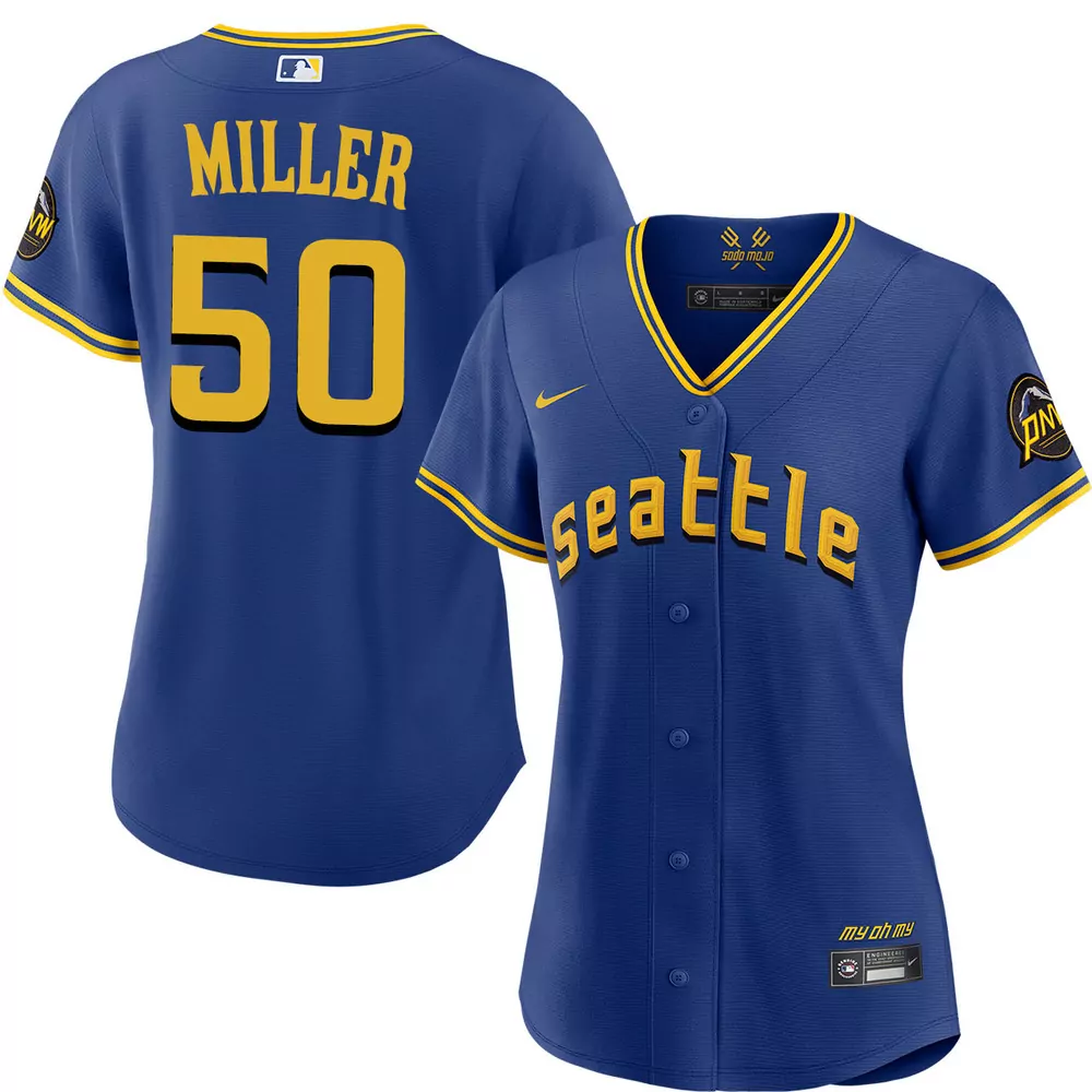 bryce miller seattle mariners road navy jersey
