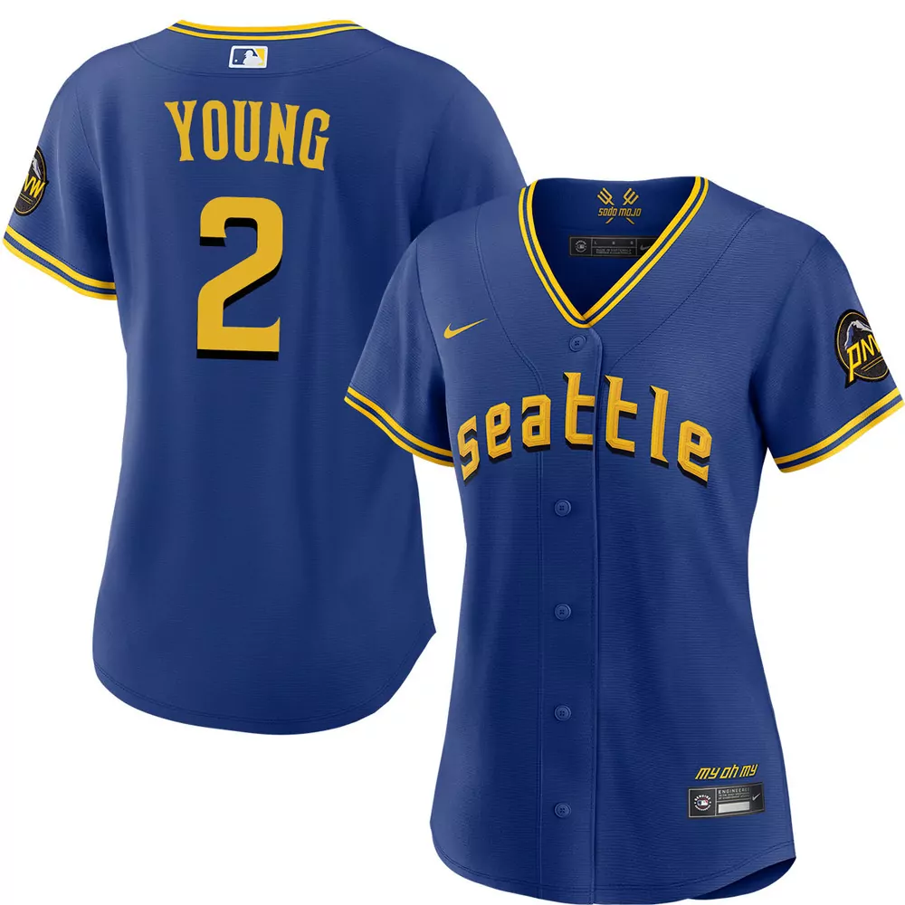 cole young seattle mariners road navy jersey