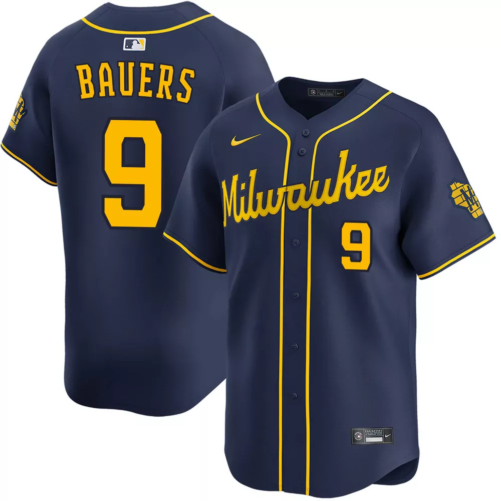 jake bauers milwaukee brewers alternate navy jersey