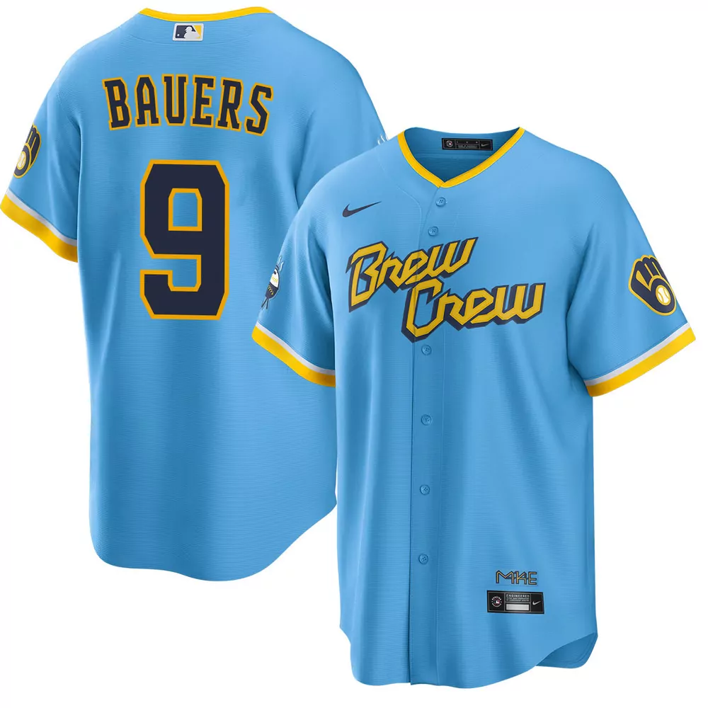 jake bauers milwaukee brewers alternate navy jersey