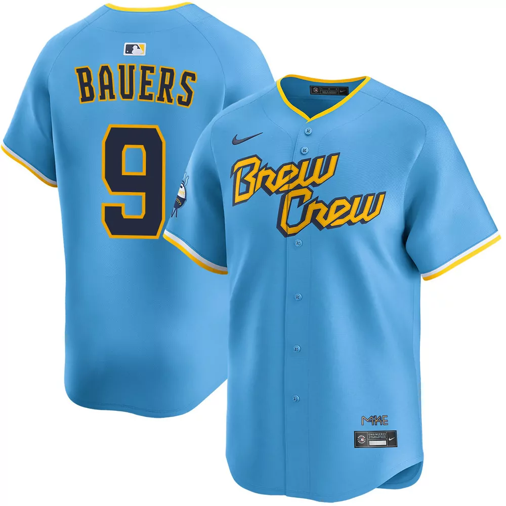 jake bauers milwaukee brewers alternate navy jersey