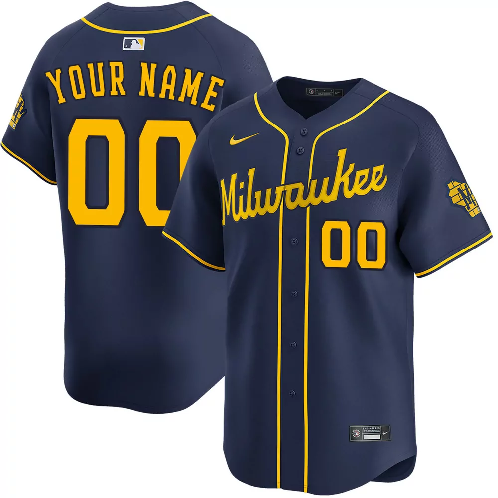 milwaukee brewers personalized alternate navy jersey