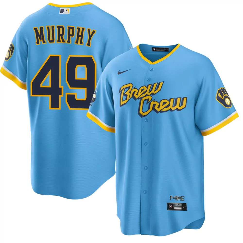 pat murphy milwaukee brewers alternate navy jersey