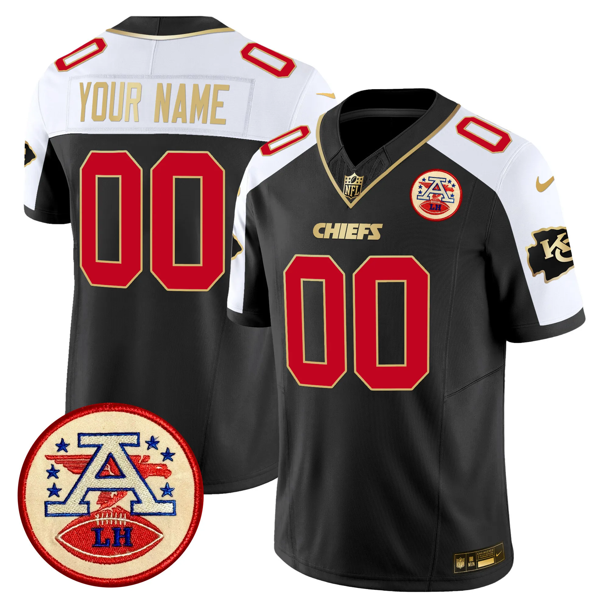 kansas city chiefs 2024 lamar hunt patch limited custom jersey all stitched black