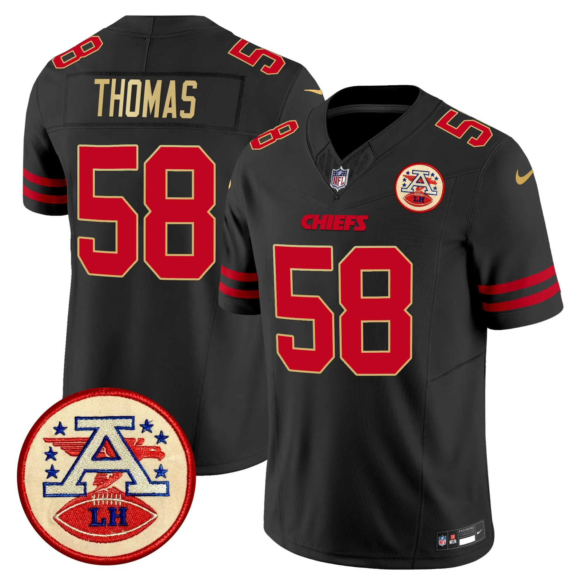 thomas 58 kansas city chiefs 2024 lamar hunt patch vapor limited jersey all stitched red