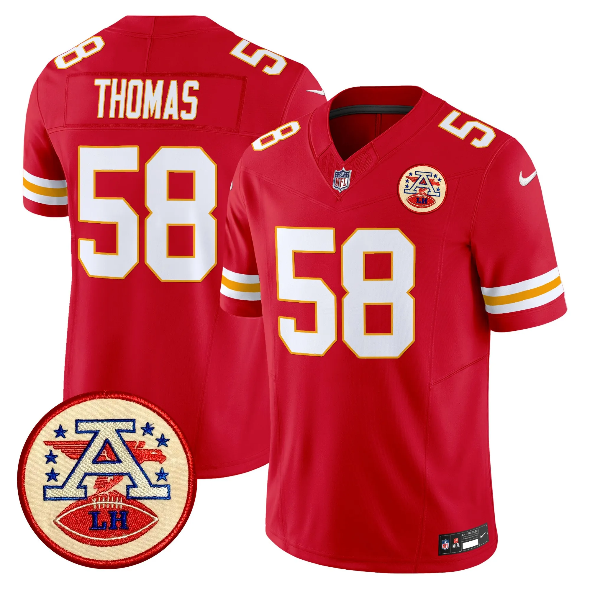thomas 58 kansas city chiefs 2024 lamar hunt patch vapor limited jersey all stitched red