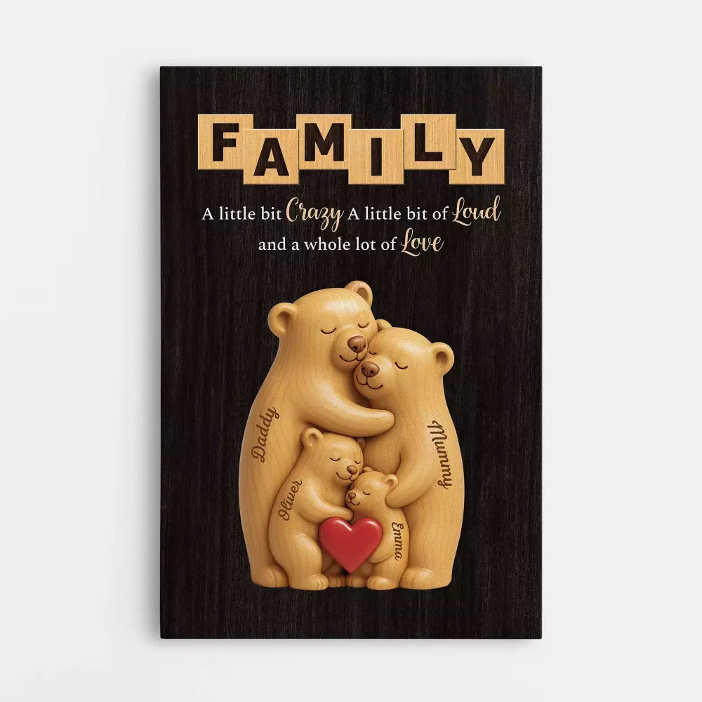 3d printing effect personalised bear family canvas