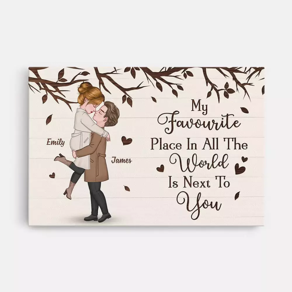 my favourite place in all the world is next to you personalised couple canvas