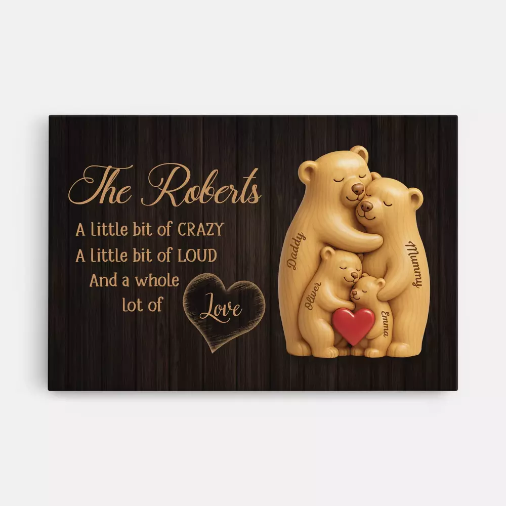 personalised bear family a little bit of crazy canvas