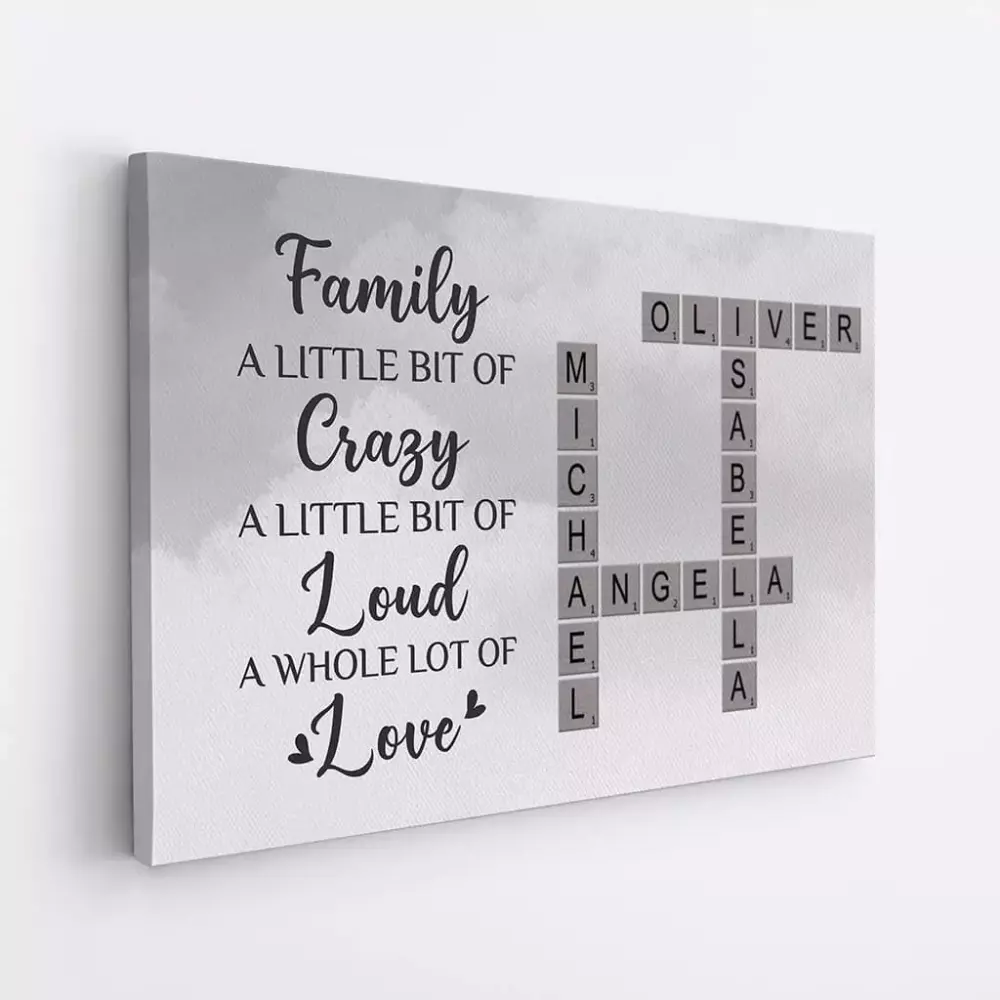 personalised the love between family is forever crossword canvas wall art 1