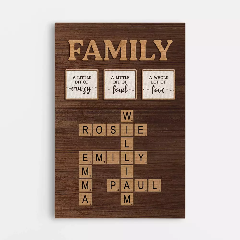 personalised family a little bit of crazy crossword canvas art print