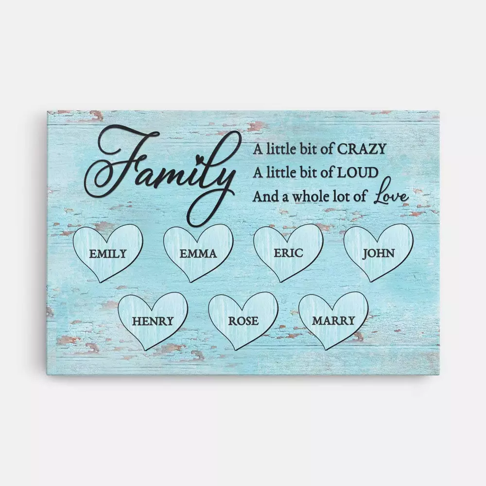 personalised family a whole lot of love canvas with names