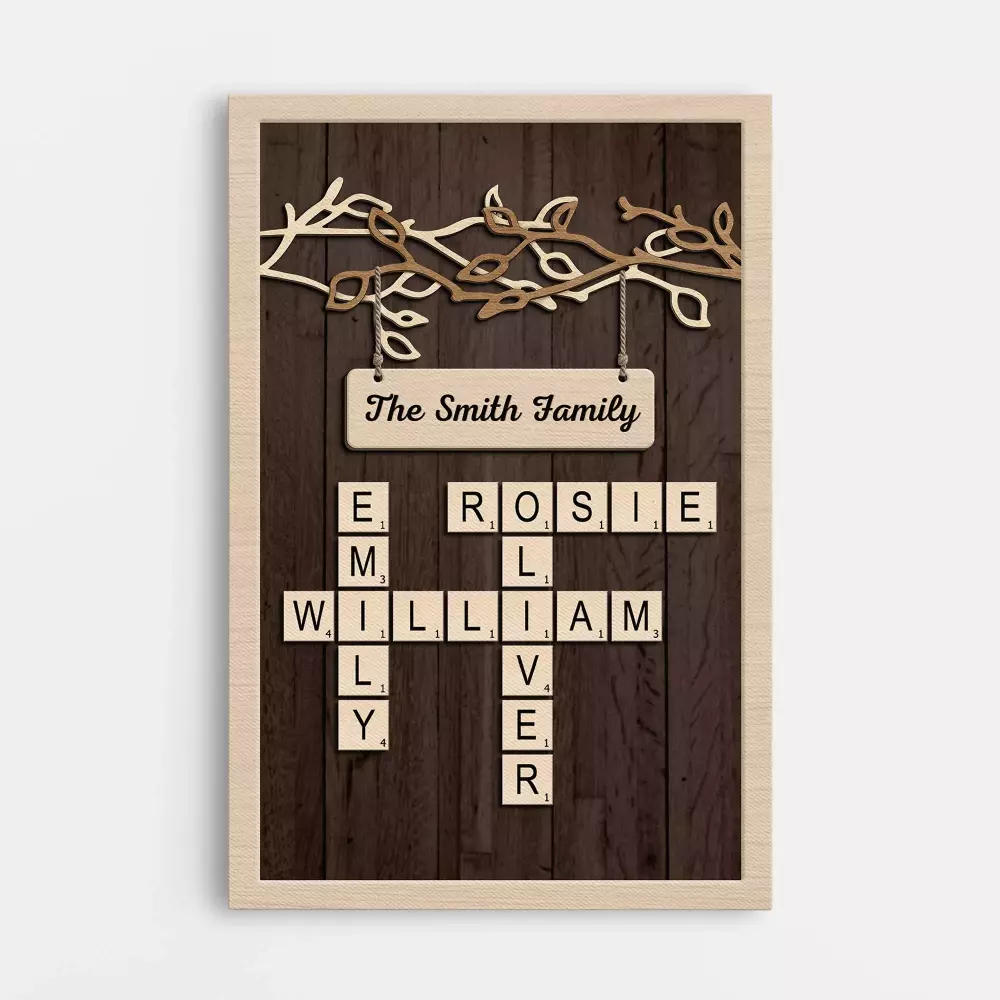 personalised family canvas with crossword puzzle art