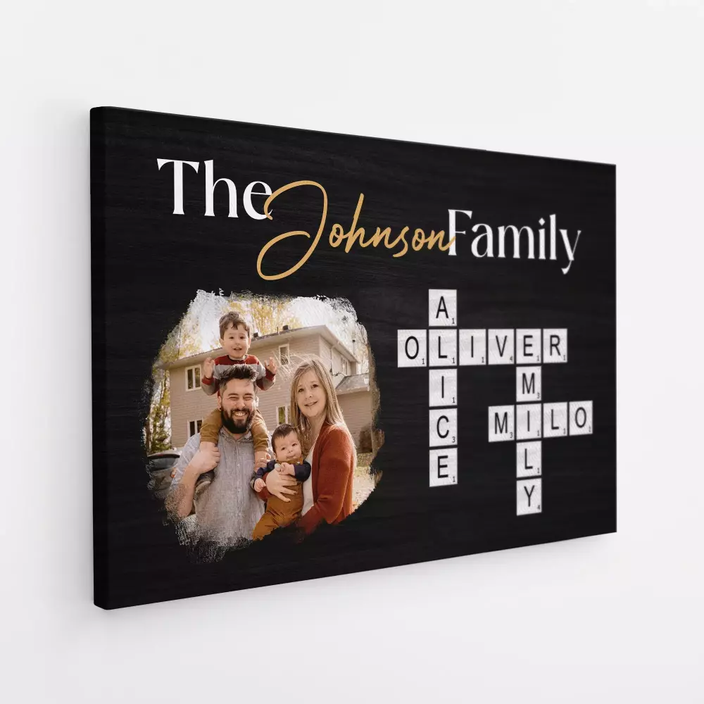 personalised family crossword art canvas with photo 1
