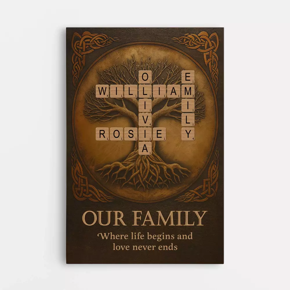 personalised hand holding family crossword canvas 1