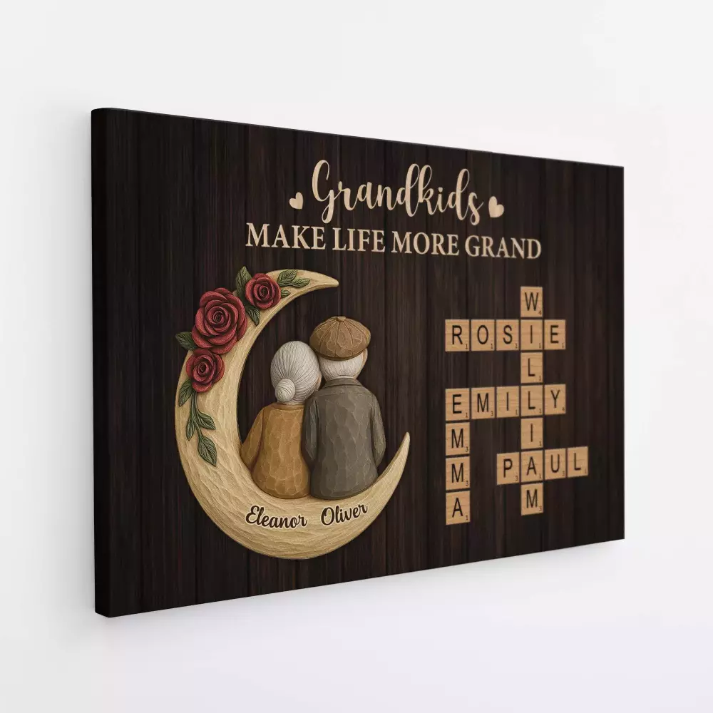 personalised grandkids make life more grand crossword canvas for grandparents 1
