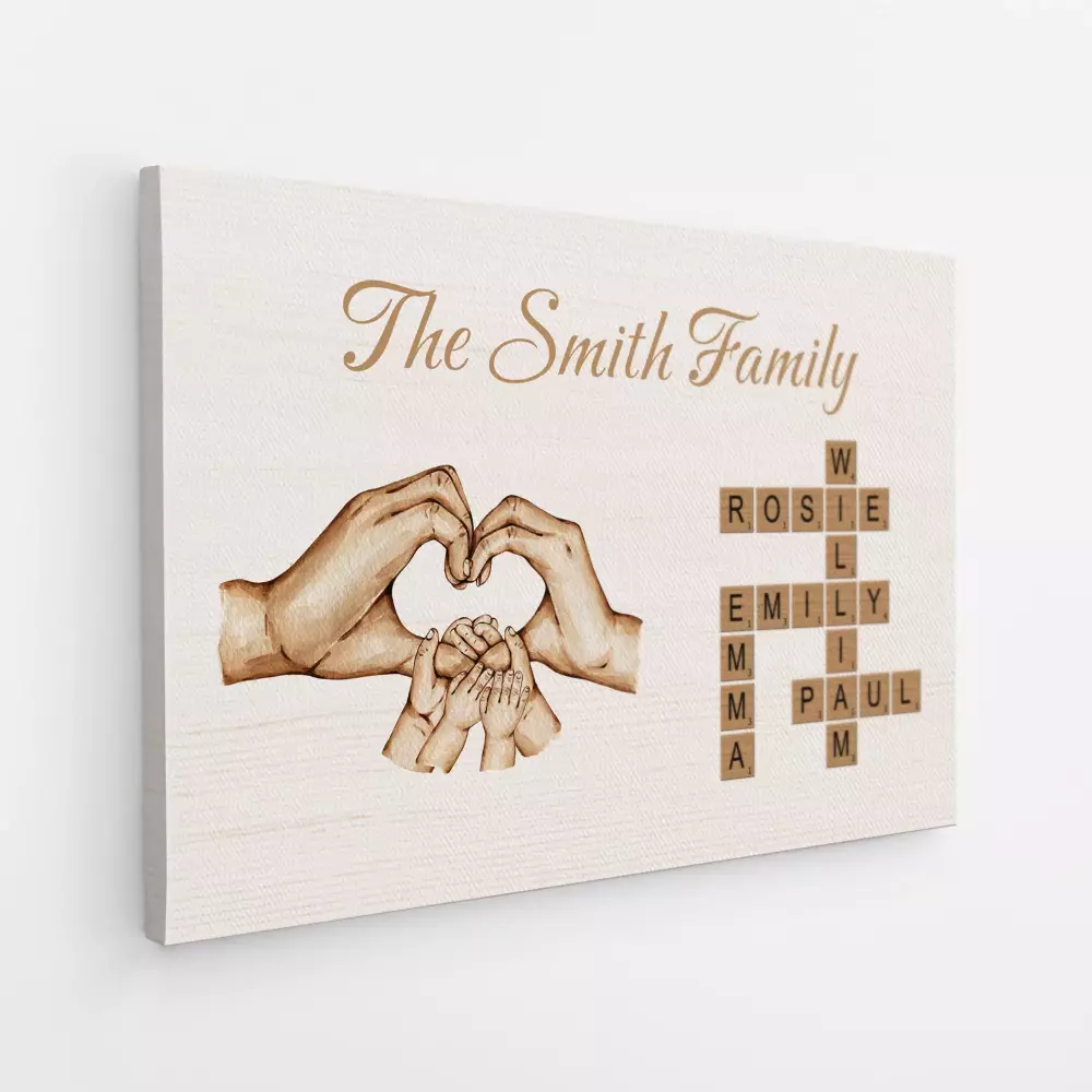 personalised hand holding family crossword canvas 1
