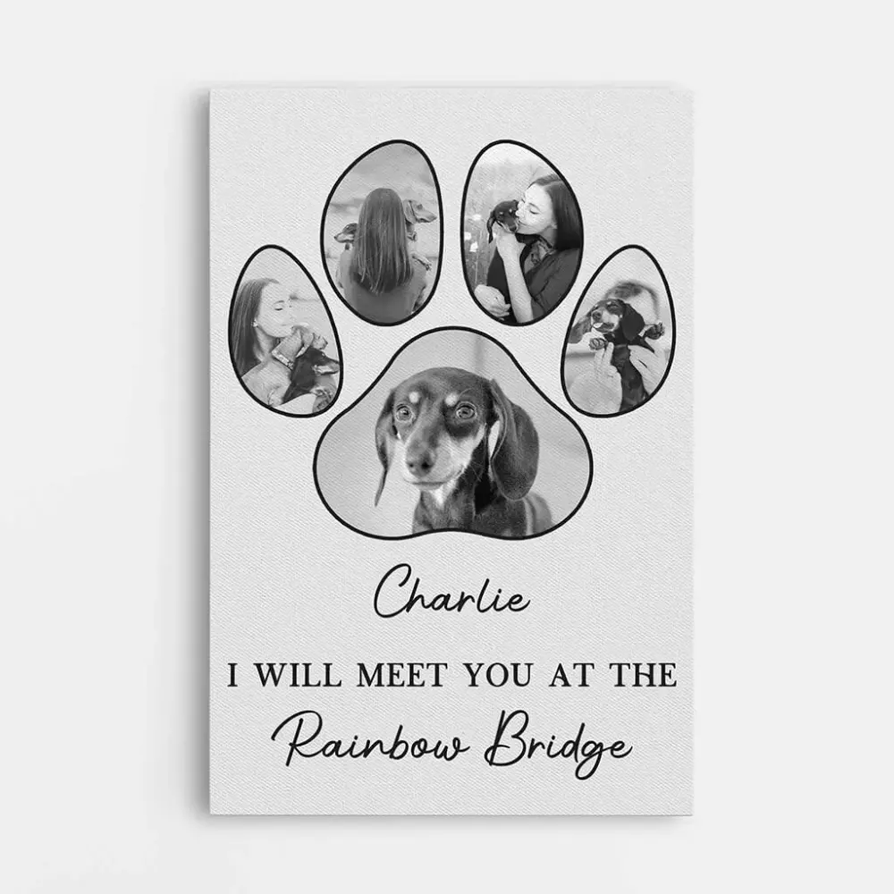 personalised meet you at the rainbow bridge dog canvas