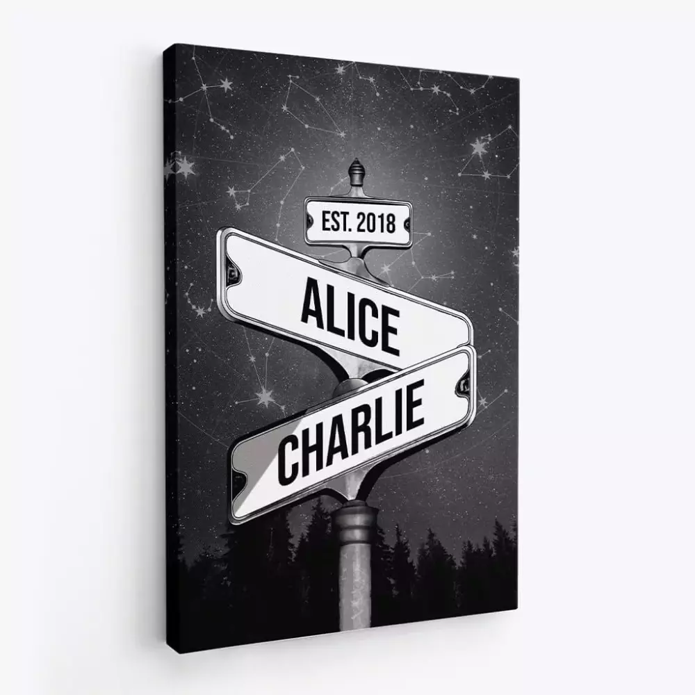 personalised name vintage street sign star canvas for couple 1