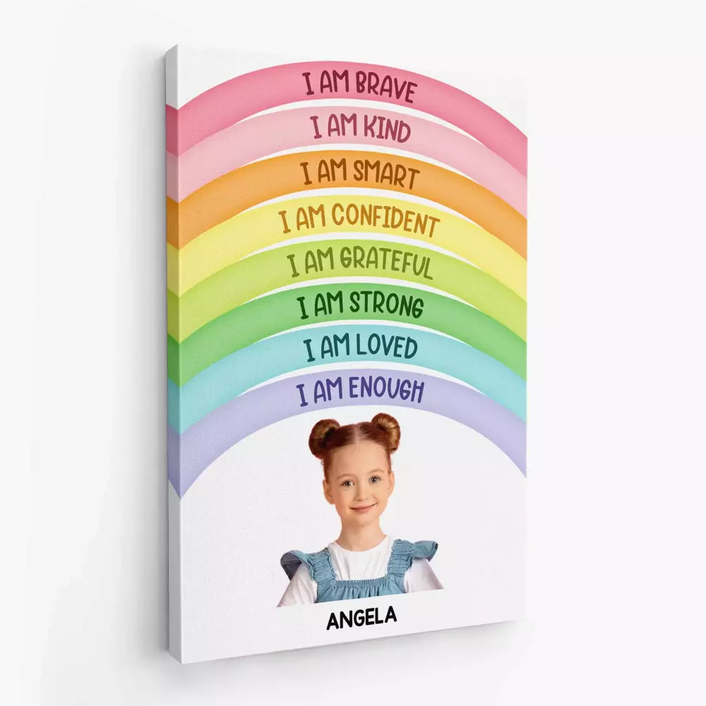 personalised positive affirmations canvas wall art with photo for kids 1
