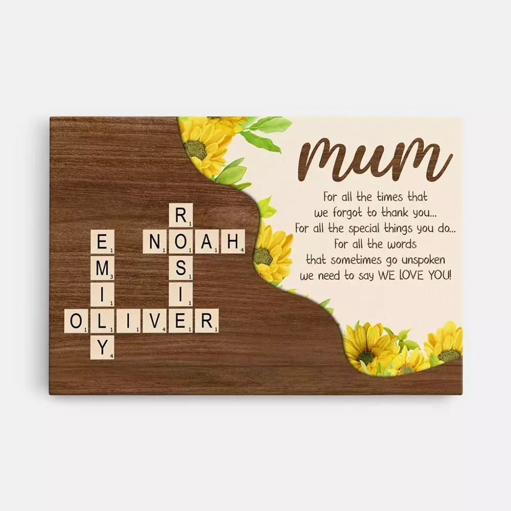 personalised thank you love you mum crosswors canvas
