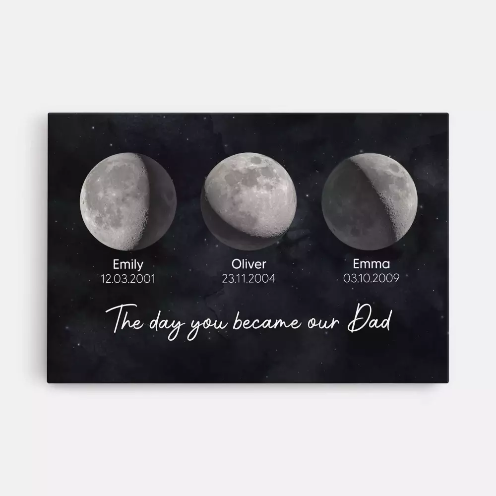 personalised the day you became our dad moon phases canvas