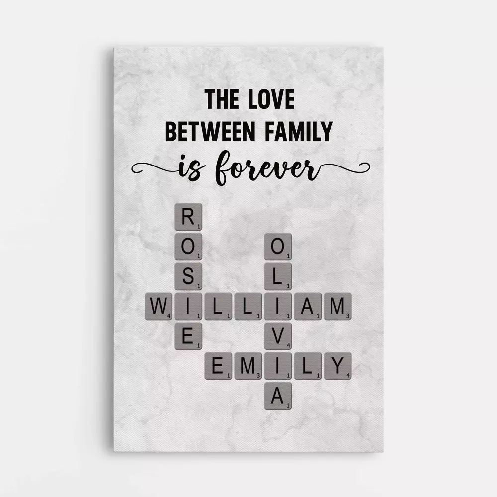 personalised the love between family is forever crossword canvas wall art