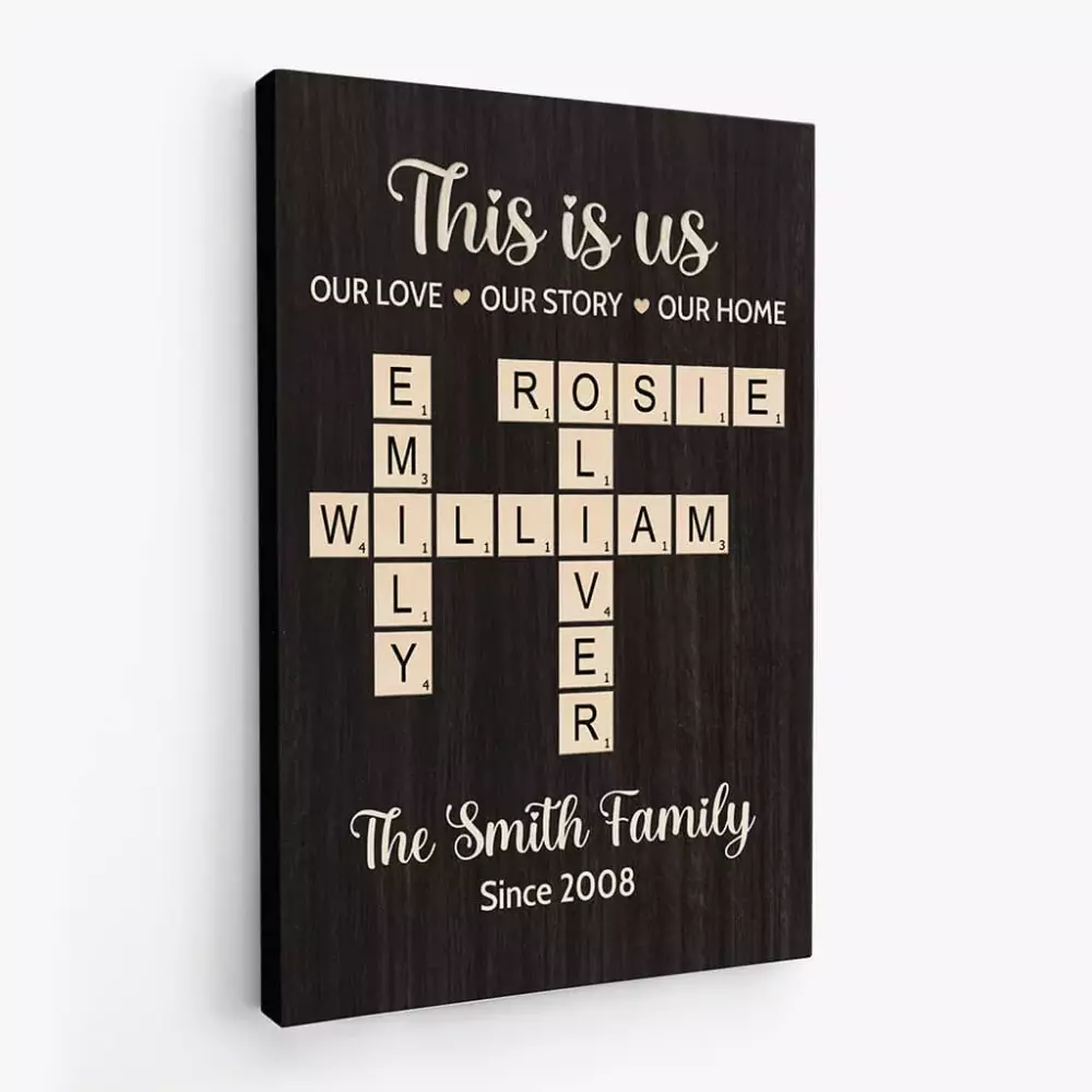 personalised the love between family is forever crossword canvas wall art 1