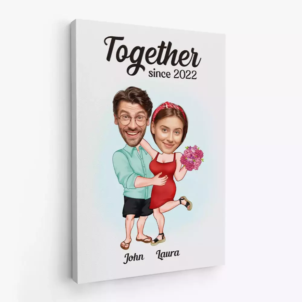 personalised together since couple cartoon canvas 1