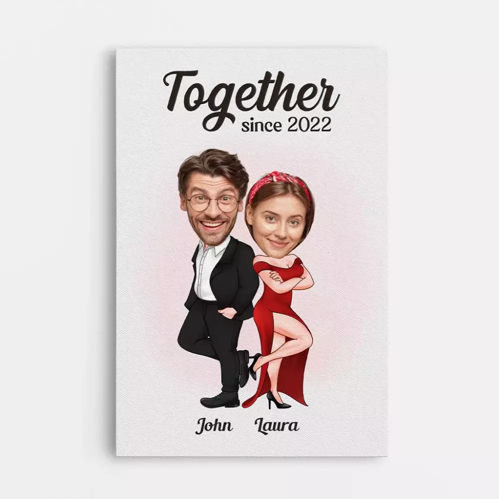 personalised together since couple cartoon canvas
