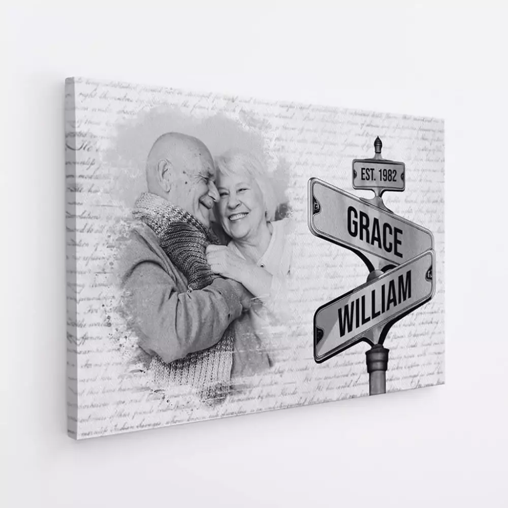 personalised vintage street sign photo canvas for couple 1