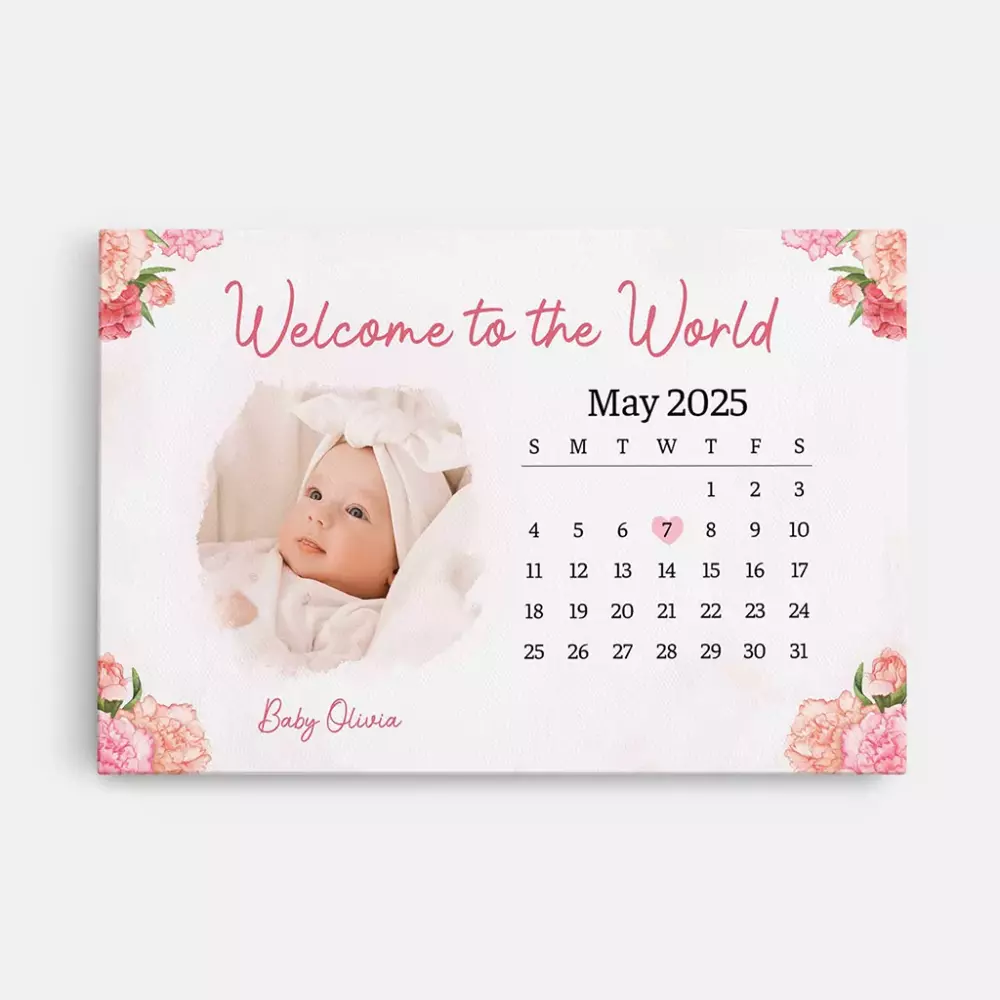 personalised welcome to the world calendar canvas for newborns