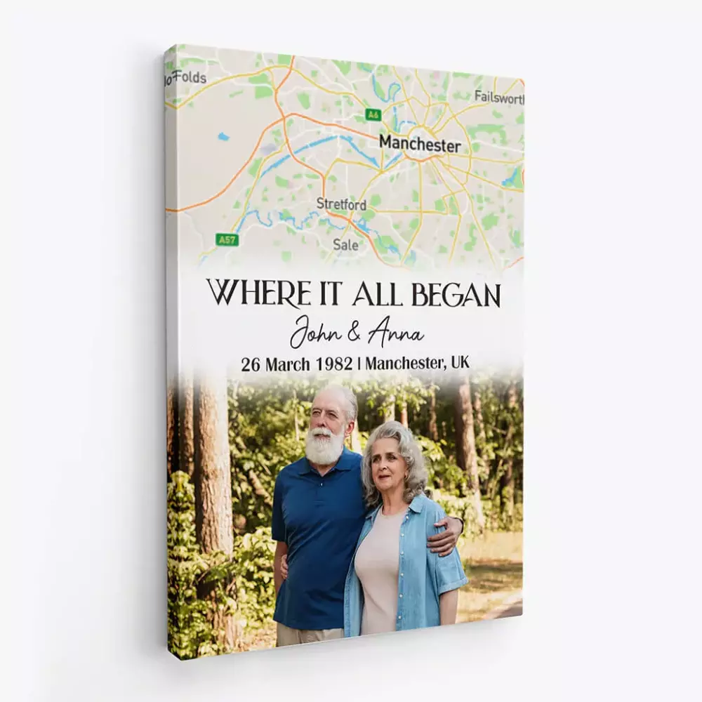 personalised where it all began map photo canvas for couple anniversary 1