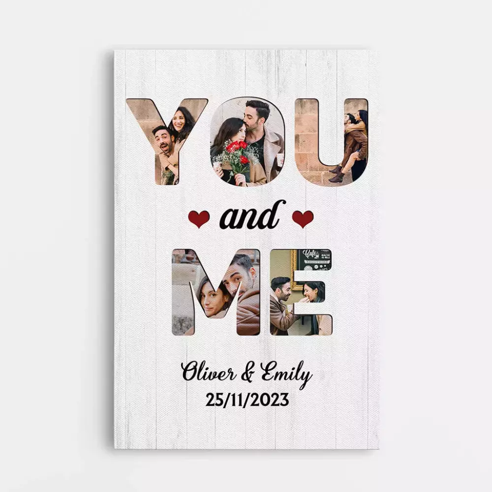 personalised you and me photo collage canvas for couple