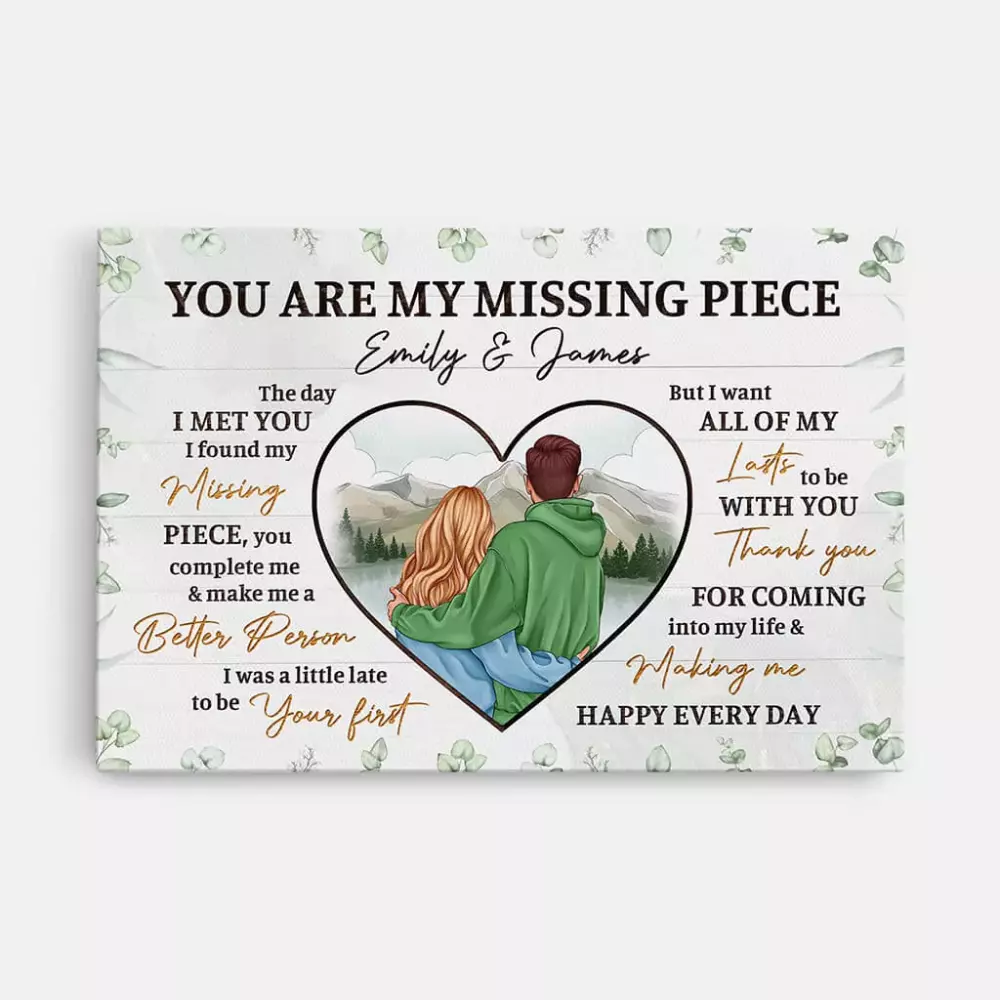 personalised you are my missing piece canvas for couple