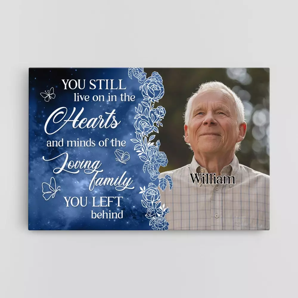 personalised you still live on memorial photo canvas