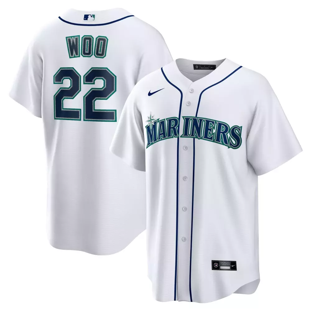 bryan woo seattle mariners nike home replica jersey white