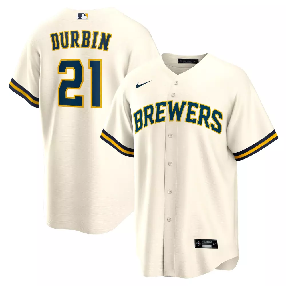 caleb durbin milwaukee brewers nike home replica jersey cream
