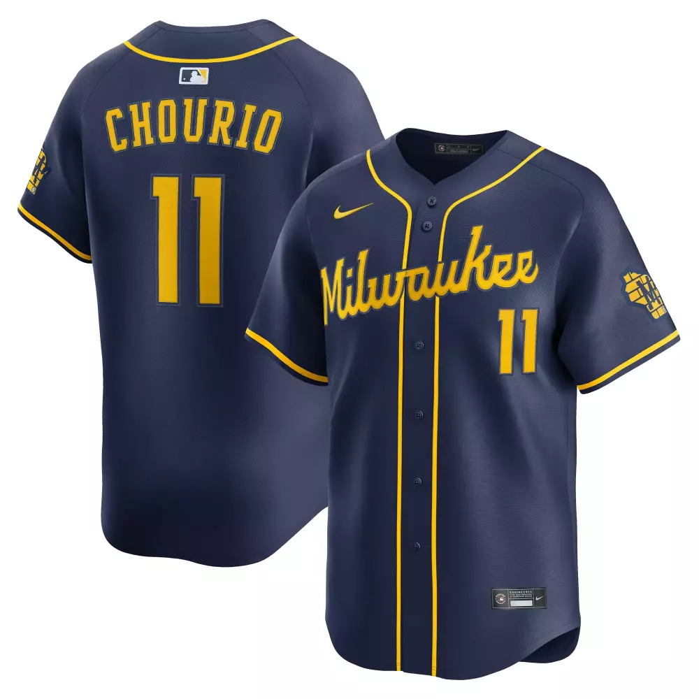 jackson chourio milwaukee brewers nike alternate 2 limited jersey navy