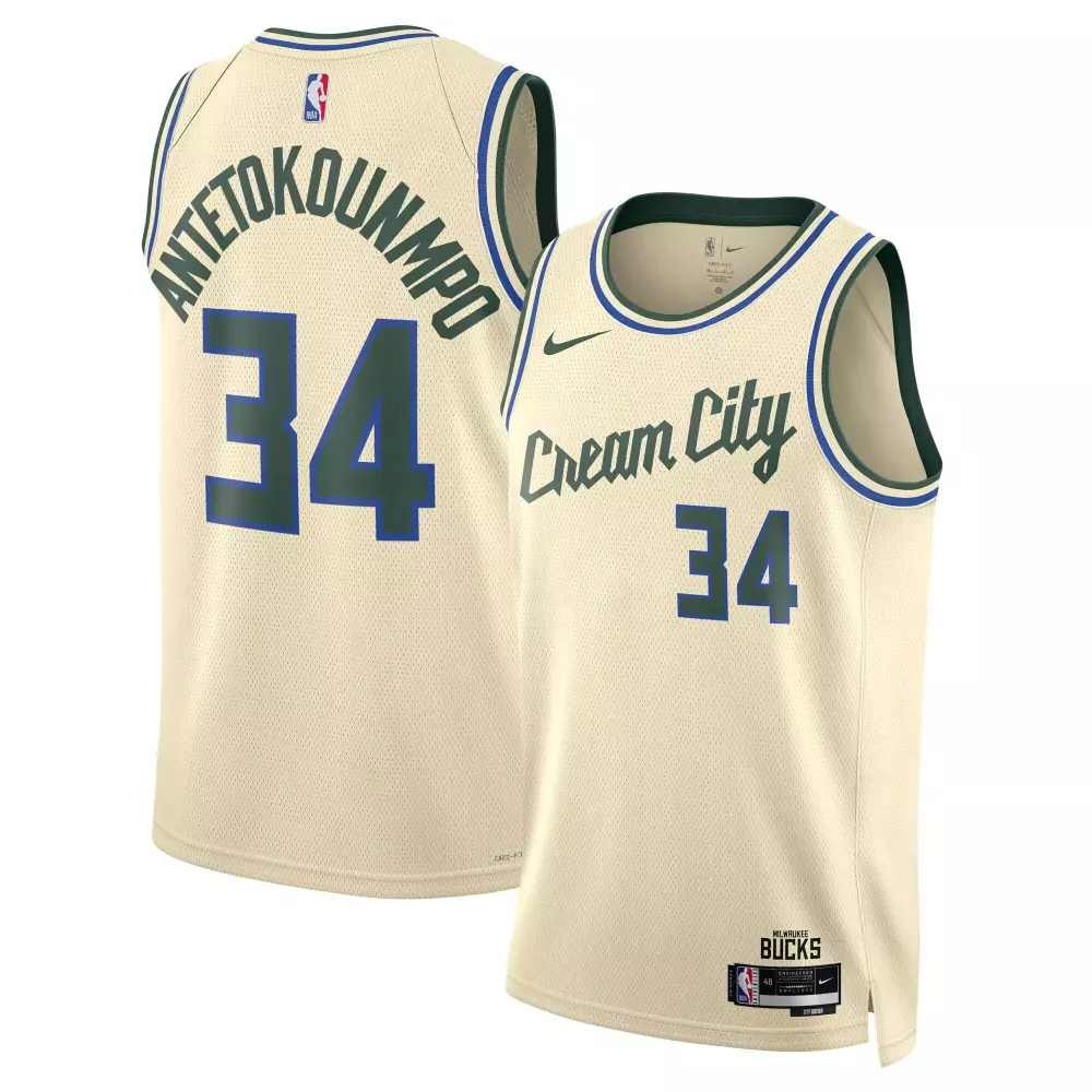 giannis antetokounmpo milwaukee bucks nike unisex 2025 26 swingman jersey cream city edition