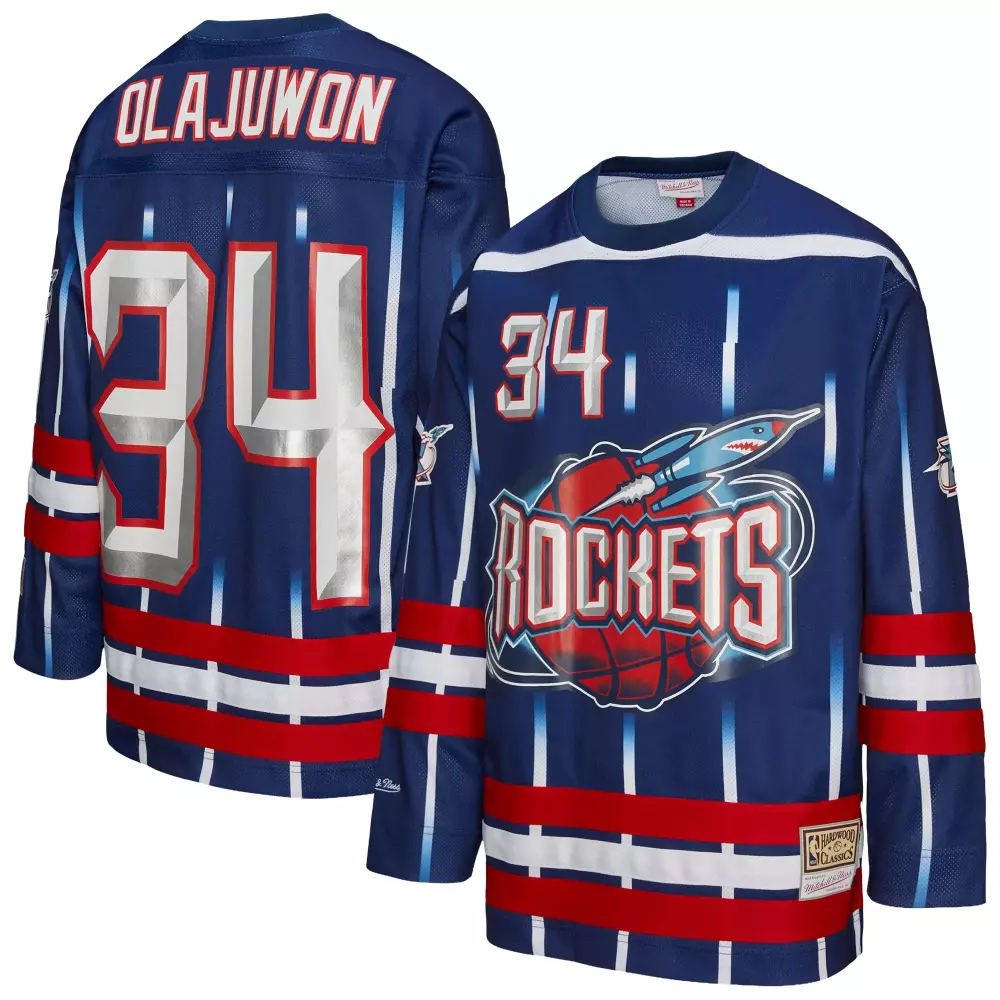 hakeem olajuwon houston rockets mitchell ness unisex maxxed out fashion hockey jersey navy