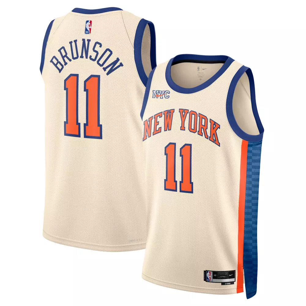 jalen brunson new york knicks nike unisex 2025 26 swingman jersey cream city edition