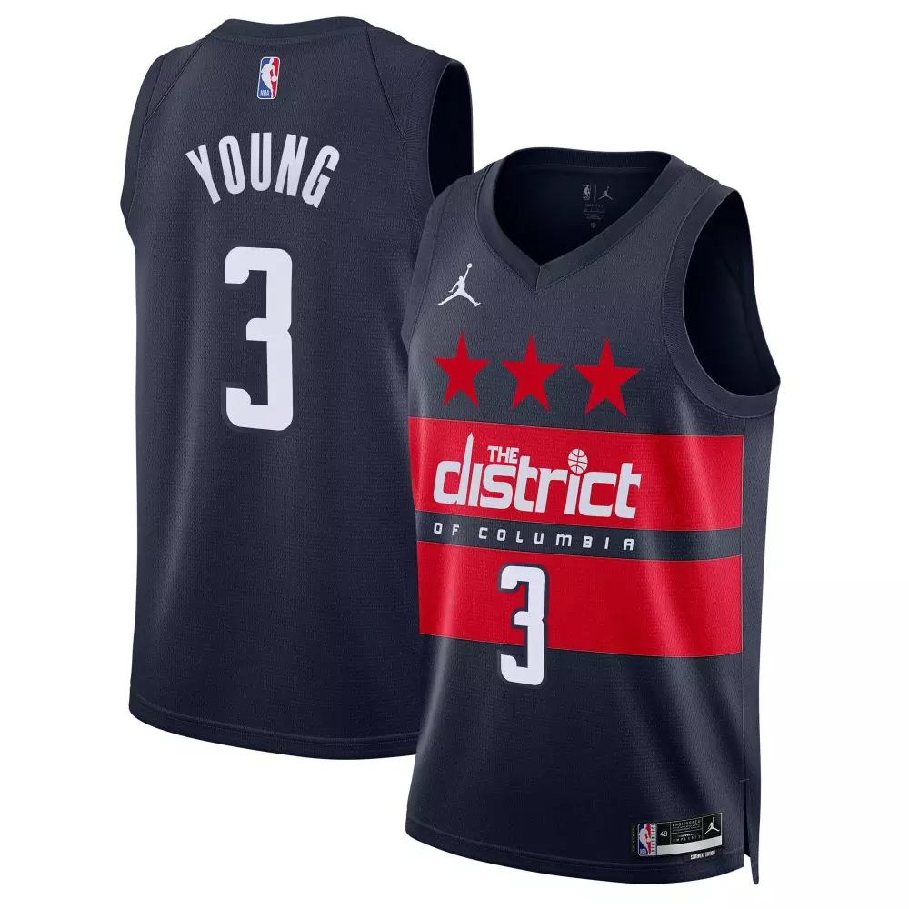 trae young washington wizards jordan brand unisex swingman jersey statement edition navy